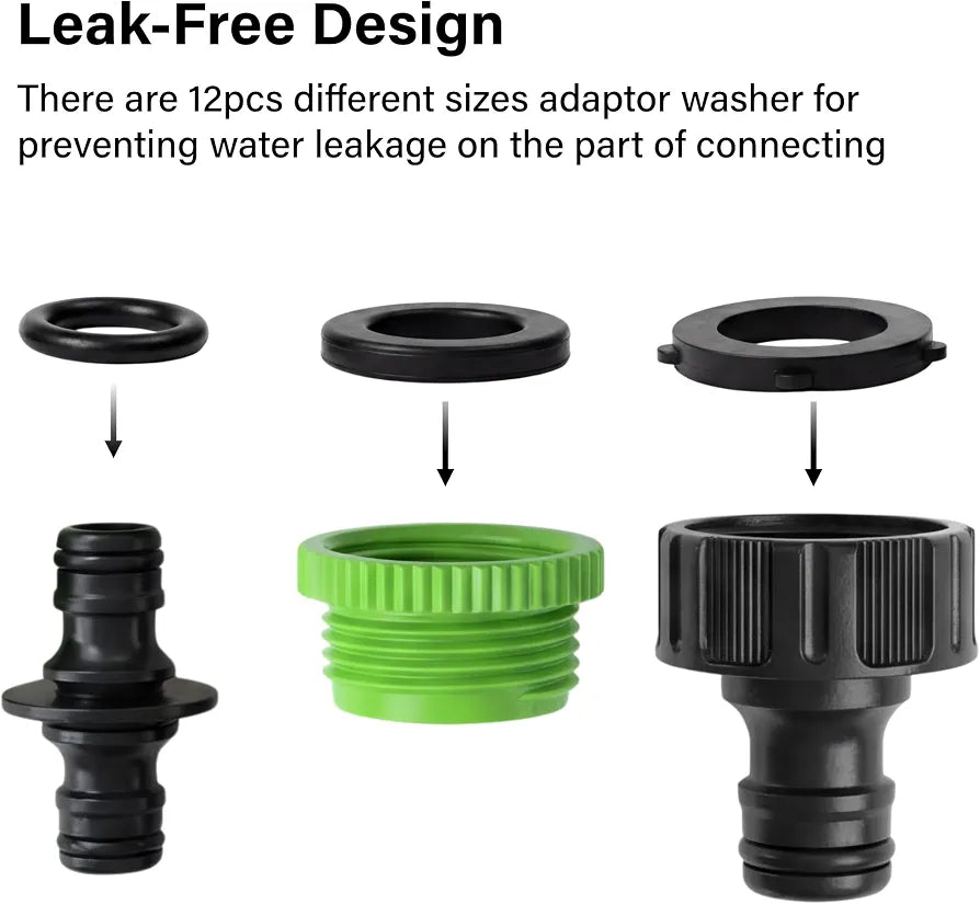 Garden Hose Connector Set 24 Pack | 1 Nozzle | 5 Hose End Connectors | 1 Hose Waterstop | 2 Double Male Snap | 2 Hosepipe Tap Fitting 1/2 & 3/4 Inch for Joining Hose Pipe