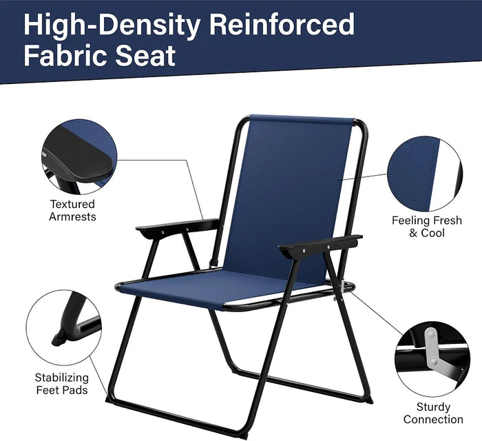 Folding Beach Deck Chairs - Pack of 2, Metal Outdoor Lightweight Deck Chair with Armrests, Portable & Easy to Store, Suitable for Camping, Garden, Picnic & Fishing - Navy Blue