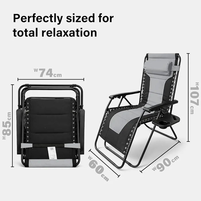 Set of 2 Extra Wide Zero Gravity Chairs, Luxury XXL Premium Heavy Duty Padded Garden Recliners,Sun Lounger Folding Garden Recliner,Adjustable Headrest,Cup & Phone Holder