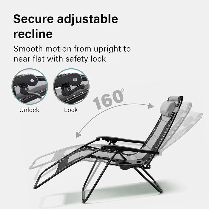 Set of 2 Extra Wide Zero Gravity Chairs, Luxury XXL Premium Heavy Duty Padded Garden Recliners,Sun Lounger Folding Garden Recliner,Adjustable Headrest,Cup & Phone Holder