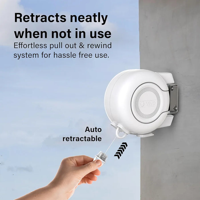 Retractable Washing Line 30m Outdoor, Heavy Duty Wall Mounted Double Washing Lines Extendable Clothes Line Laundry Drying Line for Drying Space, White