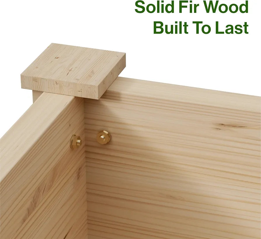 Natural Raised Bed for Garden, Wooden Elevated Rectangle Planter Box for Vegetables Flowers Herbs Gardening, 119x42x51 cm