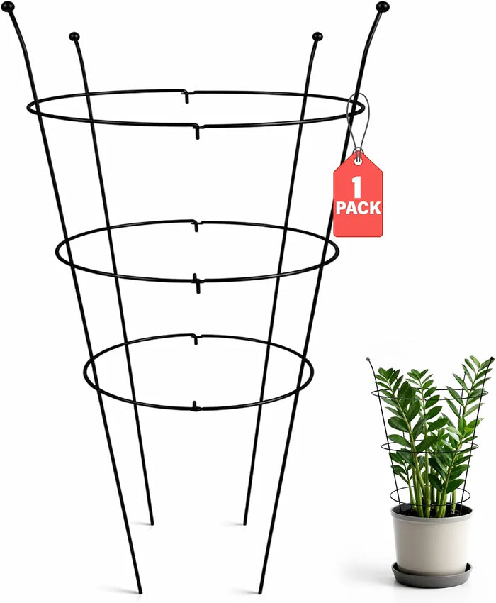 1 Pack Peony Support Frame, Heavy Duty Rust-Resistant Steel Peony Plant Support Ring Outdoor Garden Flower Border Cage for Perennial Plants, 66cm Tall