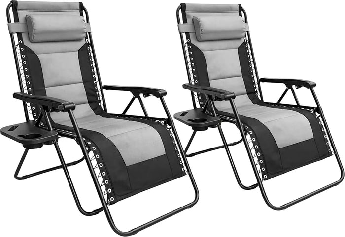 Set of 2 Extra Wide Zero Gravity Chairs, Luxury XXL Premium Heavy Duty Padded Garden Recliners,Sun Lounger Folding Garden Recliner,Adjustable Headrest,Cup & Phone Holder