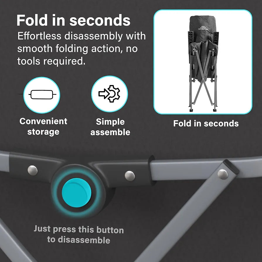 Luxury Adjustable Camping Chair for Adults Heavy Duty Outdoor 4-Position High Back Oversized Garden Padded Folding Chair for Caravan Dining Beach Picnic Fishing 150kg Load Capacity Black