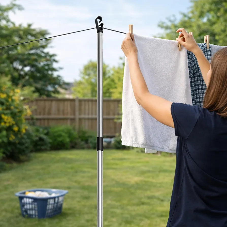 2.4M Stainless Steel Washing Line Pole, Heavy Duty Adjustable Clothes Props for Washing Line Outside, 4-Section Telesopic Clothes Line Prop, Home Garden Washing Poles for Laundry Support Pack of 2
