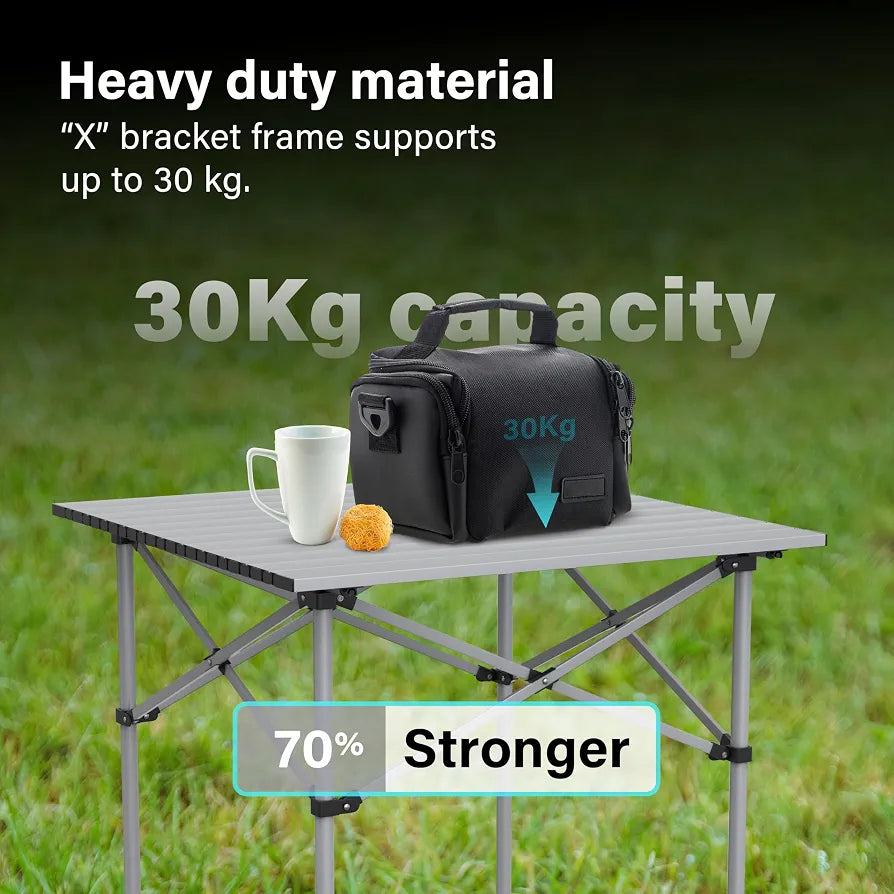 Portable Aluminium Camping Table, Lightweight Outdoor Table Folding Steel Frame with Roll Up Top Carry Bag, Compact Stable Foldable for Garden, Beach, Camping Hiking,Picnic 