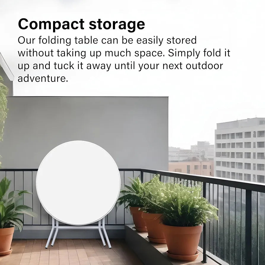 Vivo Technologies 80cm Round Folding Table, Portable Plastic Garden Table for Camping, Catering, BBQ, Picnic, Party, Car Boot Sales, Dining, Kitchen & Outdoor Events, White