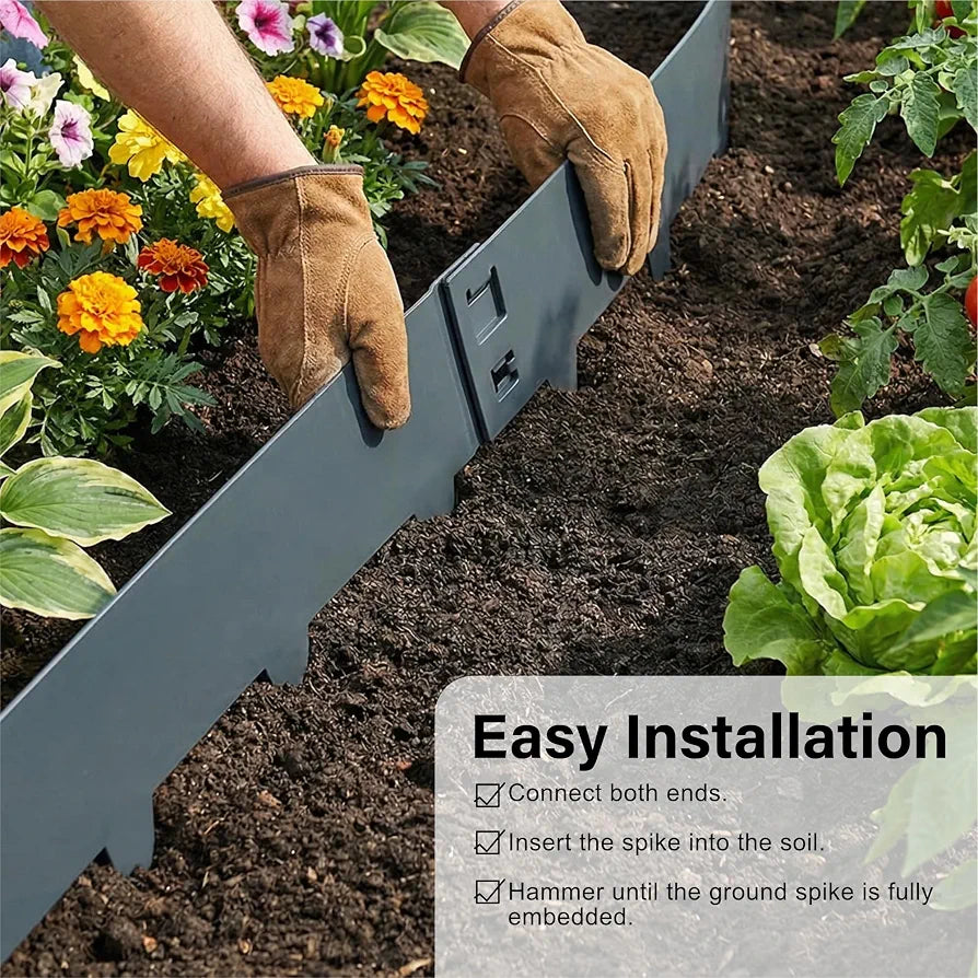 5M Metal Lawn Edging Border, Galvanized Steel Garden Edge Border, Flexible Lawn & Pathway Garden Edging Strip for Landscaping, Easy Install - 8cm Face Height, Anthracite