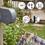 Retractable Washing Line 30 Meter, Heavy Duty Dual Clothes Line, Wall Mounted Clothes Dryer for Indoor and Outdoor Use, Automatic Retractable & Space-Saving, 15KG Capacity, Grey