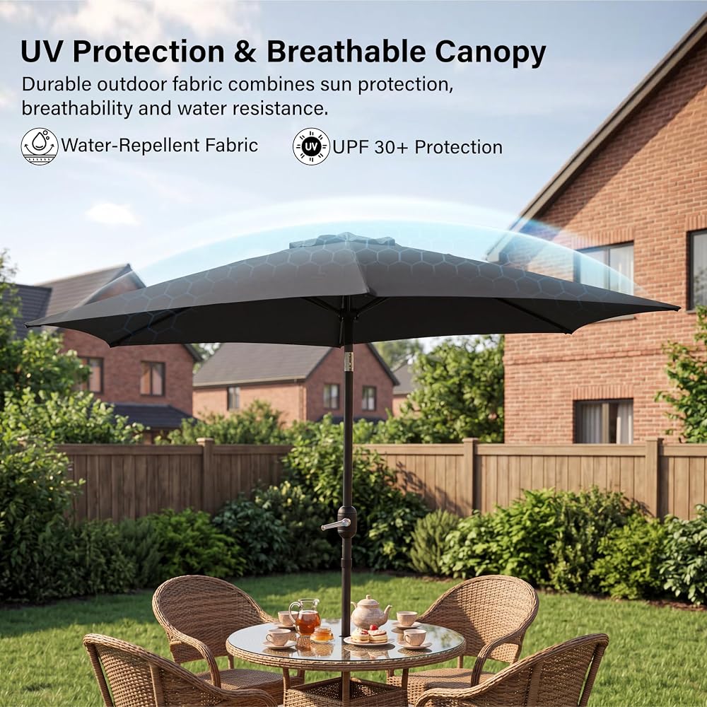 2.7m Tilting Parasol, Crank Up & Tilt Outdoor Garden Parasol Umbrella, Waterproof Sun Shade Canopy UV30+ Polyester Canopy, 38mm Parasol Pole, Air Vent, Steel Frame for Patio, Garden & Balcony