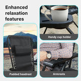 Folding Reclining Adjustable Zero Gravity Lounge Chair, Garden Chair Leisure Beach Chairs with Headrest and Cup Holder, Sun Loungers Powder-Coated Steel Frames, Sunlounger for Deck Chairs, Patio,Black