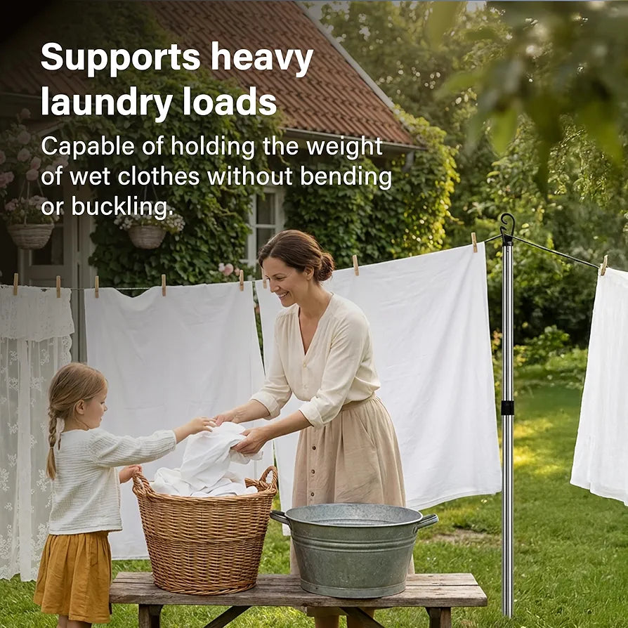 2.4M Stainless Steel Washing Line Pole, Heavy Duty Adjustable Clothes Props for Washing Line Outside, 4-Section Telesopic Clothes Line Prop, Home Garden Washing Poles for Laundry Support Pack of 2