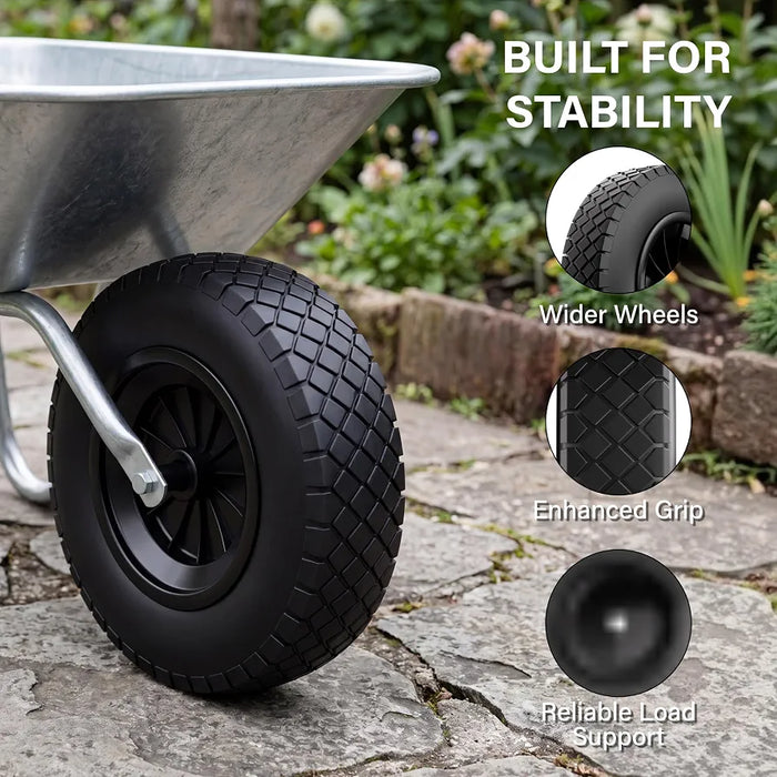 14" Wheelbarrow Wheel PU Puncture Proof Solid 3.50-8 Wheel, Heavy Duty Replacement Tire for Wheelbarrow, Wheelbarrow Wheels Tyre for Garden Trolley Barrow Go Cart, Black