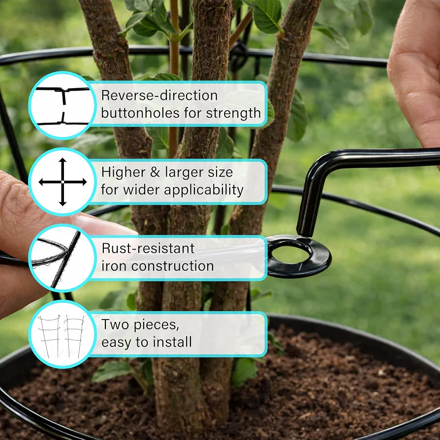 1 Pack Peony Support Frame, Heavy Duty Rust-Resistant Steel Peony Plant Support Ring Outdoor Garden Flower Border Cage for Perennial Plants, 66cm Tall