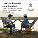 Luxury Adjustable Camping Chair for Adults Heavy Duty Outdoor 4-Position High Back Oversized Garden Padded Folding Chair for Caravan Dining Beach Picnic Fishing 150kg Load Capacity Black