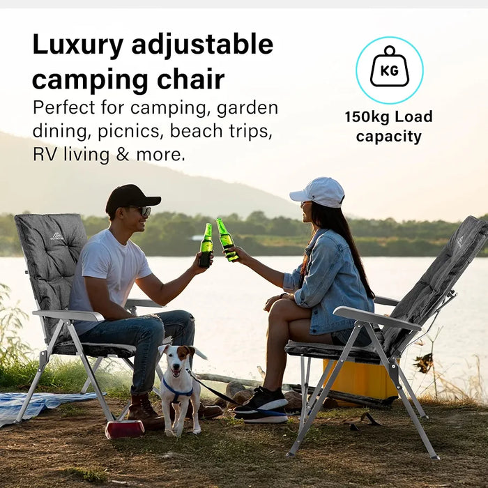 Luxury Adjustable Camping Chair for Adults Heavy Duty Outdoor 4-Position High Back Oversized Garden Padded Folding Chair for Caravan Dining Beach Picnic Fishing 150kg Load Capacity Black