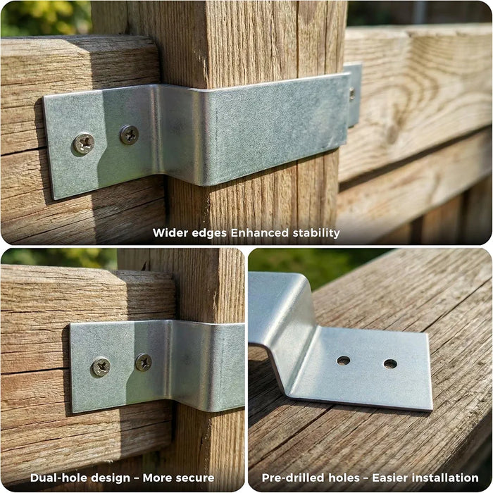 10 Pack Fence Post Security Brackets, Galvanised Steel Panel Brackets Suitable for Concrete or Wooden Posts, Fits 120mm x 25mm Posts - Anti Rattle & Banging