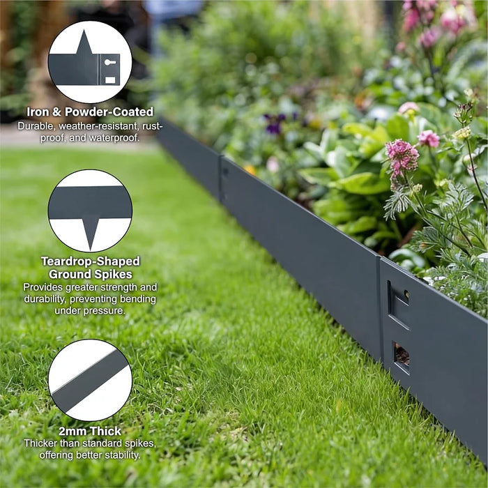 5M Metal Lawn Edging Border, Galvanized Steel Garden Edge Border, Flexible Lawn & Pathway Garden Edging Strip for Landscaping, Easy Install - 8cm Face Height, Anthracite