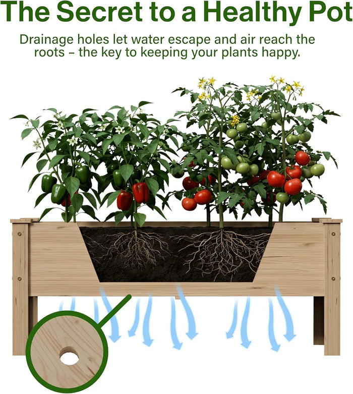 Natural Raised Bed for Garden, Wooden Elevated Rectangle Planter Box for Vegetables Flowers Herbs Gardening, 119x42x51 cm