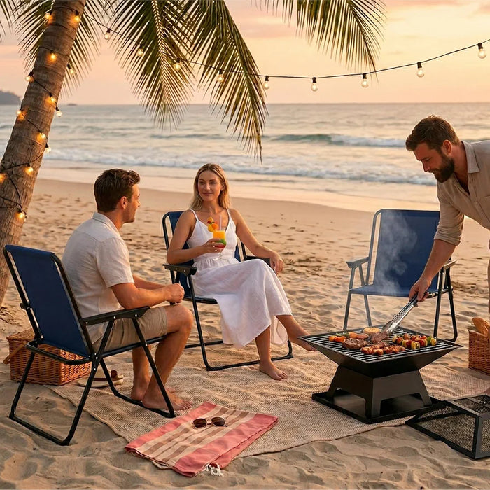 Folding Beach Deck Chairs - Pack of 2, Metal Outdoor Lightweight Deck Chair with Armrests, Portable & Easy to Store, Suitable for Camping, Garden, Picnic & Fishing - Navy Blue
