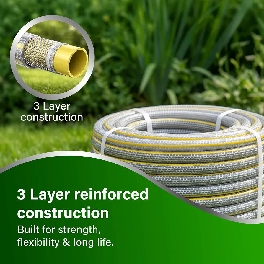 Garden Hose Pipe, 12.5mm x 30m Starter Set, Including 2 in 1 Faucet Tap Adapter, Hose End Quick Connector and Sprayer, Re-Enforced PVC Layering, Hard-Wearing Hosepipe for Outdoor Garden Car Washing