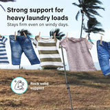 2.2M Extra Heavy Duty Square Washing Line Prop Pole Outdoor Galvanised Extendable Cloths Prop Pole Laundry Support Pole Extending pole Telescopic Support Strong Washing Line Support Grey Pack of 1