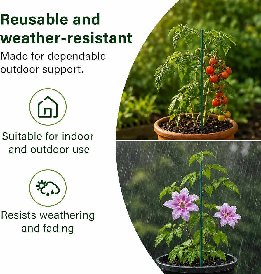 45cm Garden Stakes, 50 pack Bamboo Sticks Plant Support Sticks Green Garden Sticks for Garden Flowers, Vegetables, Weather Resistant Canes Wooden Canes for Gardening Tripods Making