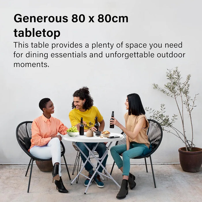 Vivo Technologies 80cm Round Folding Table, Portable Plastic Garden Table for Camping, Catering, BBQ, Picnic, Party, Car Boot Sales, Dining, Kitchen & Outdoor Events, White