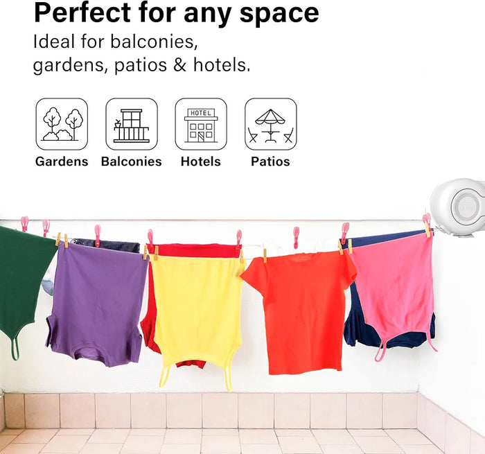Retractable Washing Line 30m Outdoor, Heavy Duty Wall Mounted Double Washing Lines Extendable Clothes Line Laundry Drying Line for Drying Space, White