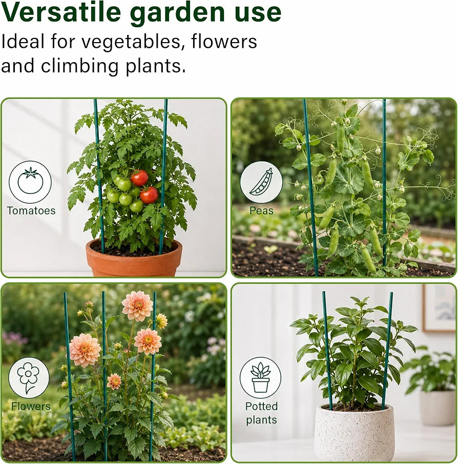 45cm Garden Stakes, 50 pack Bamboo Sticks Plant Support Sticks Green Garden Sticks for Garden Flowers, Vegetables, Weather Resistant Canes Wooden Canes for Gardening Tripods Making