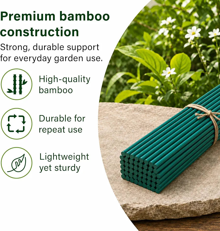 45cm Garden Stakes, 50 pack Bamboo Sticks Plant Support Sticks Green Garden Sticks for Garden Flowers, Vegetables, Weather Resistant Canes Wooden Canes for Gardening Tripods Making