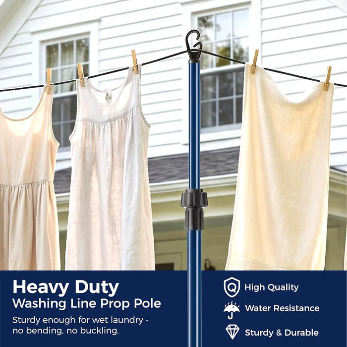 2.6 Meter Telescopic Washing Line Prop Pole Clothesline Heavy Duty Garden Dry Clothes Drying Airer Support Clothes Line Pole Galvanised Laundry Outdoor Washing Line Poles Extenedable to 2.6M Pack of 2
