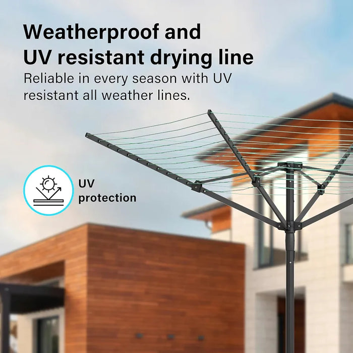 Vivo Technologies 4 Arm 45M Rotary Washing Line Heavy Duty Clothes Airer Dryer for Outdoor & Garden, Folding Large Rotary Clothes Line with Metal Ground Spike and Cover, Green