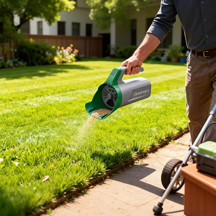 1L Handheld Seed Spreader, Mini Lawn Spreader with Adjustable Dial Salt Spreader, Precise Application, No Assembly, Multi-Use Lawn & Garden Spreader for Grass Seed, Lawn Feed
