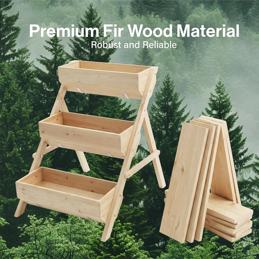 3-Tier Raised Garden Bed, Large Wooden Elevated Planter Box for Vegetables, Herbs & Flowers, Natural Wood Plant Stand for Outdoor Patio