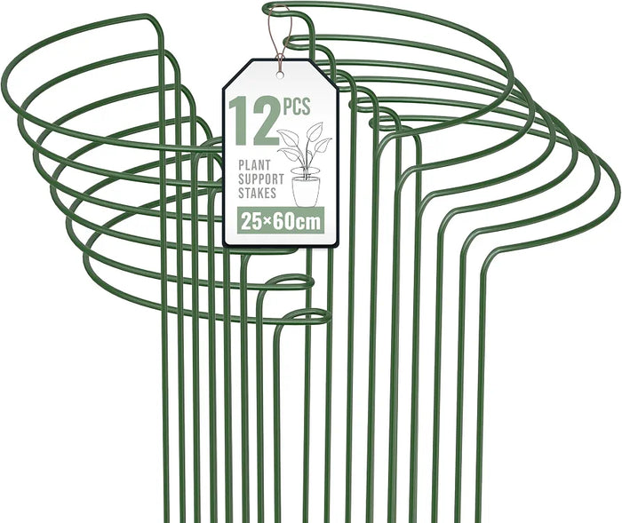 Vivo Technologies 12 Pack Plant Support Stakes 25×60cm,Metal Plant Supports Ring Cage for Garden Sturdy Half Round Garden Plant Supports for Vegetable, Tomatoes, Peony, Roses, Lavender, Flowers