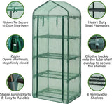 4 Tier Mini PE Greenhouse, Portable Green Houses with 4 Shelves and Shed Metal Frame, Weatherproof PE Plastic Cover & Roll up Zip Panel Door, Outdoor & Indoor, 50x45x158CM - Easy No Tool Assembly