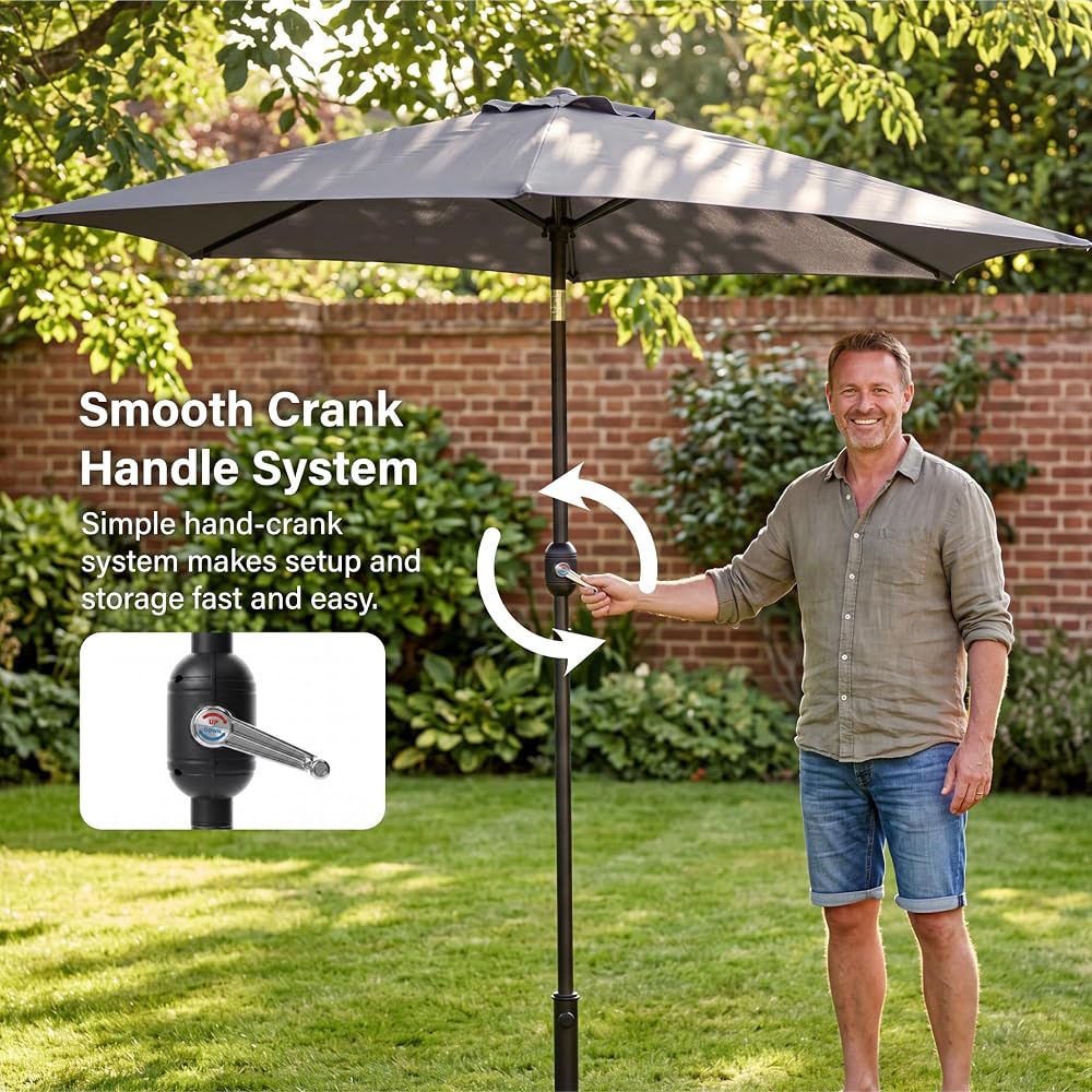 2.7m Tilting Parasol, Crank Up & Tilt Outdoor Garden Parasol Umbrella, Waterproof Sun Shade Canopy UV30+ Polyester Canopy, 38mm Parasol Pole, Air Vent, Steel Frame for Patio, Garden & Balcony