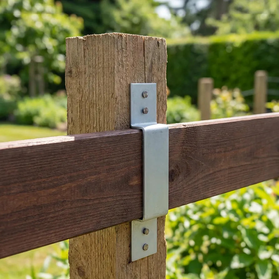 10 Pack Fence Post Security Brackets, Galvanised Steel Panel Brackets Suitable for Concrete or Wooden Posts, Fits 120mm x 25mm Posts - Anti Rattle & Banging