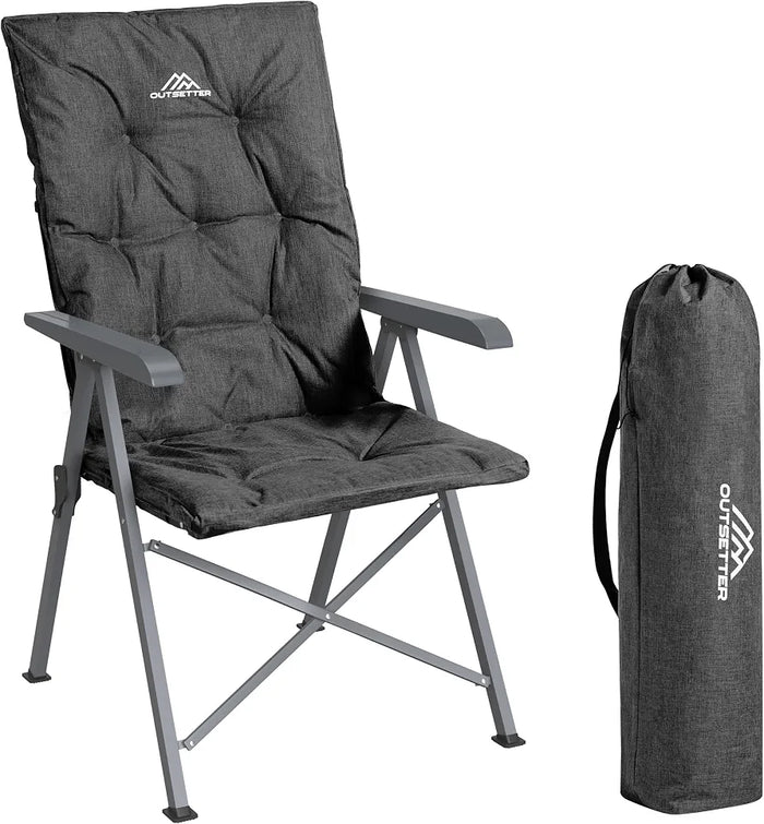Luxury Adjustable Camping Chair for Adults Heavy Duty Outdoor 4-Position High Back Oversized Garden Padded Folding Chair for Caravan Dining Beach Picnic Fishing 150kg Load Capacity Black