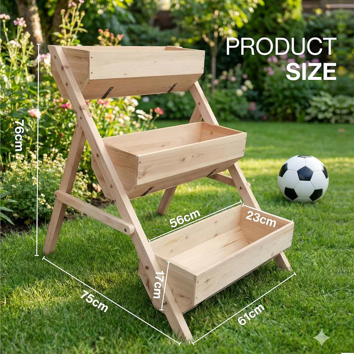3-Tier Raised Garden Bed, Large Wooden Elevated Planter Box for Vegetables, Herbs & Flowers, Natural Wood Plant Stand for Outdoor Patio