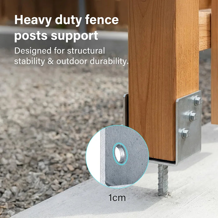 4 x Fence Posts Support, U-Type Pergola Bracket Extenders with Foot-Shaped Concrete Anchors. Heavy-Duty Galvanized Steel Spikes, 4mm Thick. 100 x 100 x 60mm 