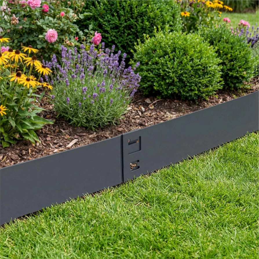 5M Metal Lawn Edging Border, Galvanized Steel Garden Edge Border, Flexible Lawn & Pathway Garden Edging Strip for Landscaping, Easy Install - 8cm Face Height, Anthracite