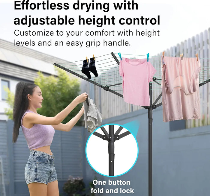 Vivo Technologies 4 Arm 45M Rotary Washing Line Heavy Duty Clothes Airer Dryer for Outdoor & Garden, Folding Large Rotary Clothes Line with Metal Ground Spike and Cover, Green