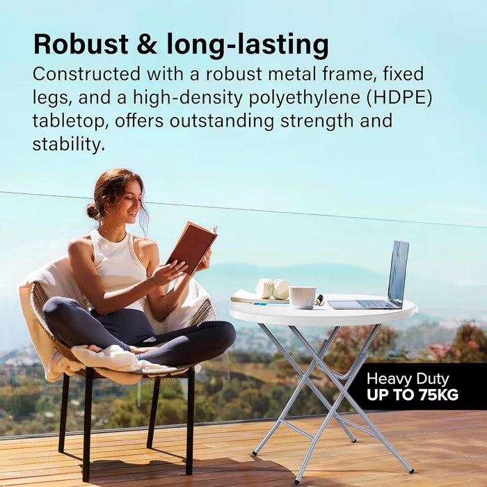 Vivo Technologies 80cm Round Folding Table, Portable Plastic Garden Table for Camping, Catering, BBQ, Picnic, Party, Car Boot Sales, Dining, Kitchen & Outdoor Events, White