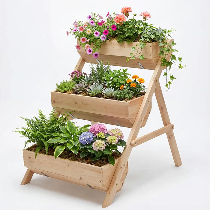 3-Tier Raised Garden Bed, Large Wooden Elevated Planter Box for Vegetables, Herbs & Flowers, Natural Wood Plant Stand for Outdoor Patio