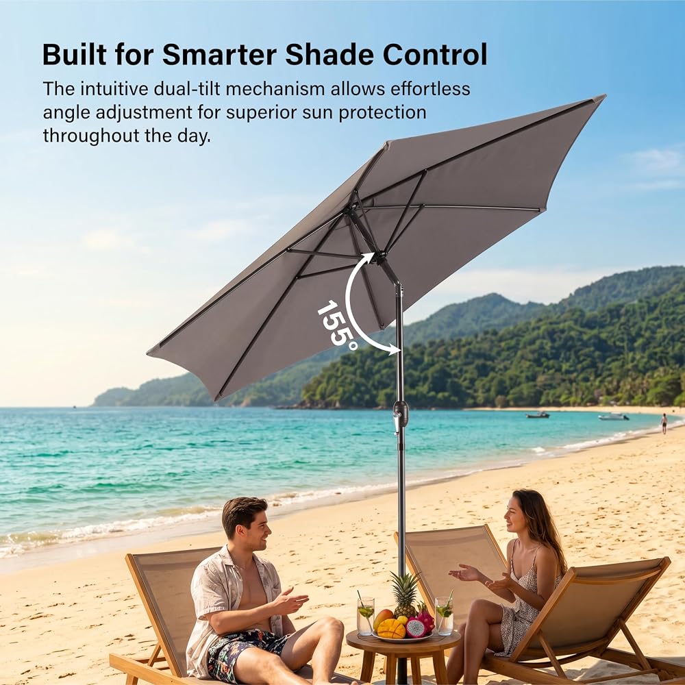 2.7m Tilting Parasol, Crank Up & Tilt Outdoor Garden Parasol Umbrella, Waterproof Sun Shade Canopy UV30+ Polyester Canopy, 38mm Parasol Pole, Air Vent, Steel Frame for Patio, Garden & Balcony