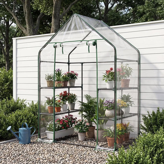 3 Tier Walk In Greenhouse - Shed Metal Frame Green House with 6 Shelves, Weatherproof PVC Plastic Cover and Roll up Zip Panel Door, Ideal for Growing Vegetables, Flowers, Seedlings, Tool-Free Assembly