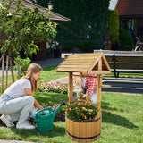 Vivo Technologies Large Wooden Wishing Well Planter Large Solid Pine Ornamental Outdoor Garden Plant Flower Pot Outdoor Ornament Decoration